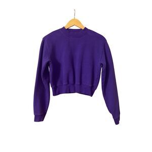 Tna cozy AF fleece crewneck pullover cropped sweater purple small